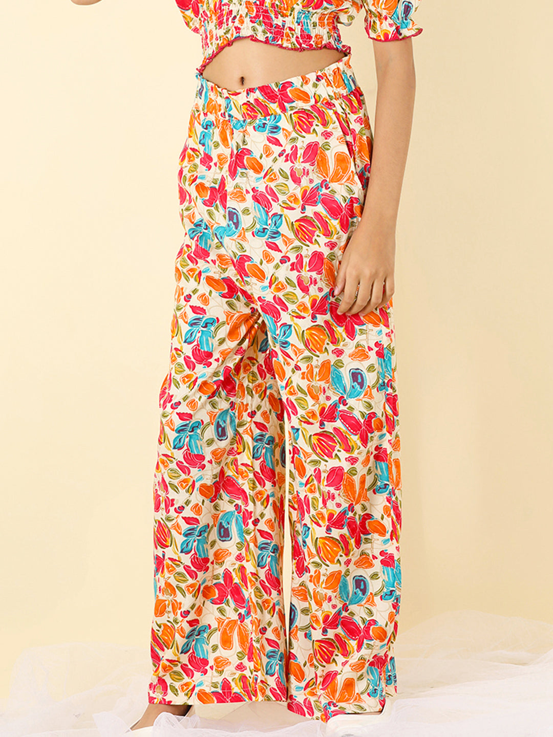 Cutiekins Girls Rayon Tropical Print Palazzo -Multicolor