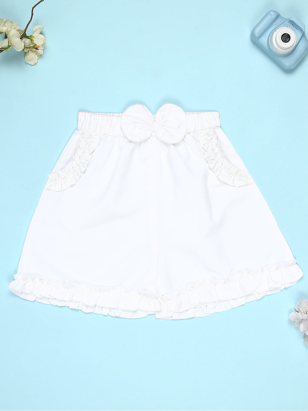 Cutiekins Girls Solid Embellished Small Bow Short -White
