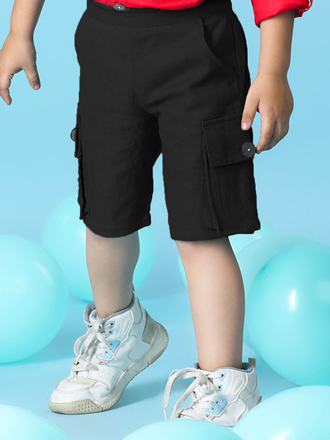 Cutiekins Boys Solid Denim Cargo Short -Black