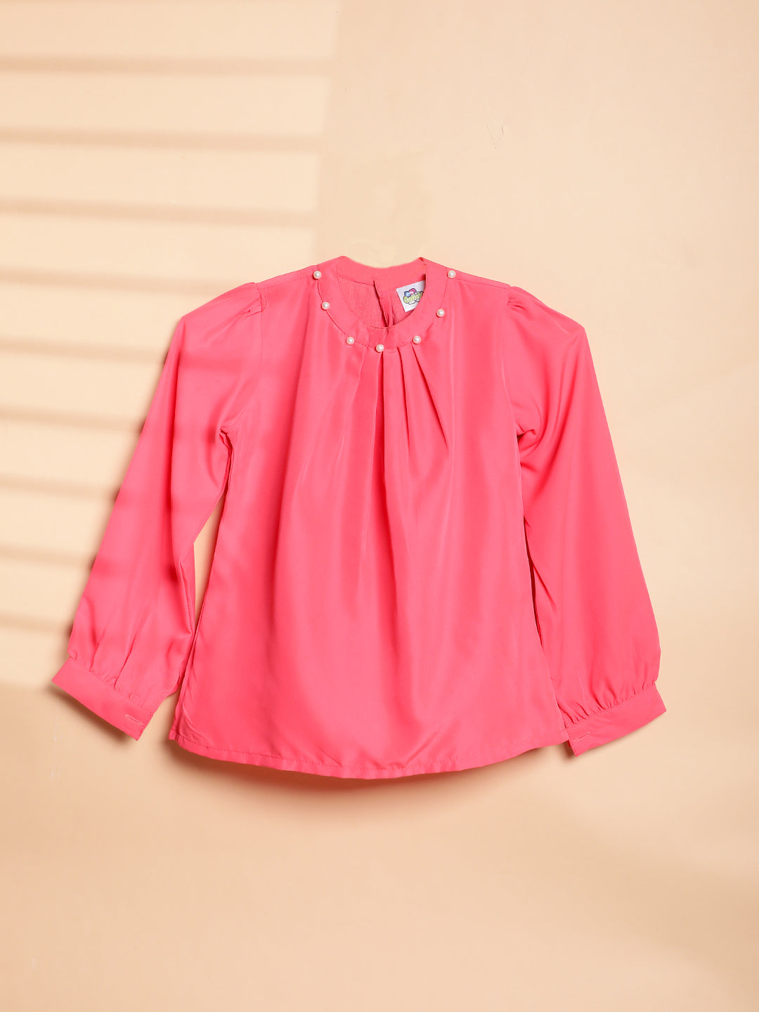 Cutiekins Girls Solid Embellished Casual Top -Coral