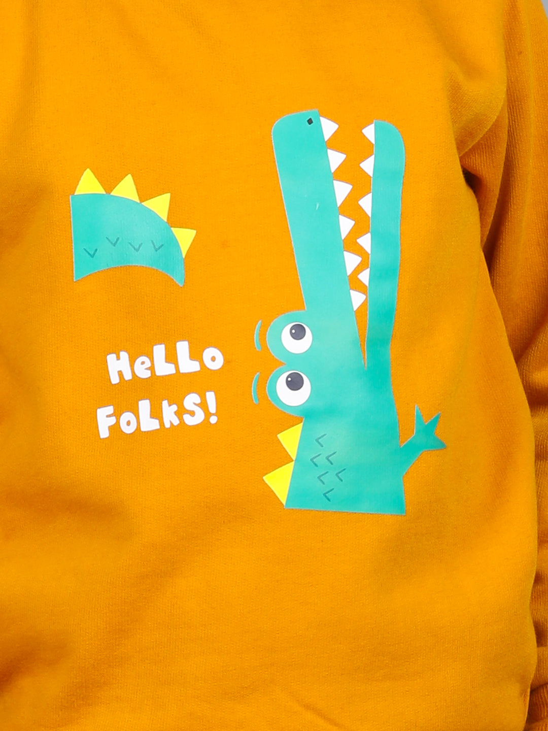 Cutiekins Boys Crocodile Graphic Print cozy Tracksuit -Mustard & Green
