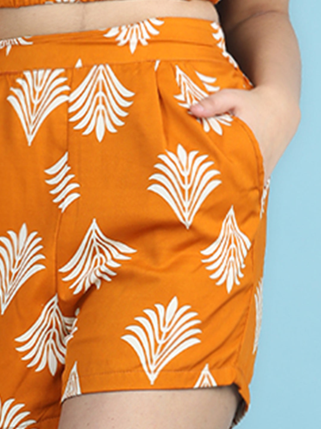 Cutiekins Girls Printed Regular Shorts -Mustard & Off White