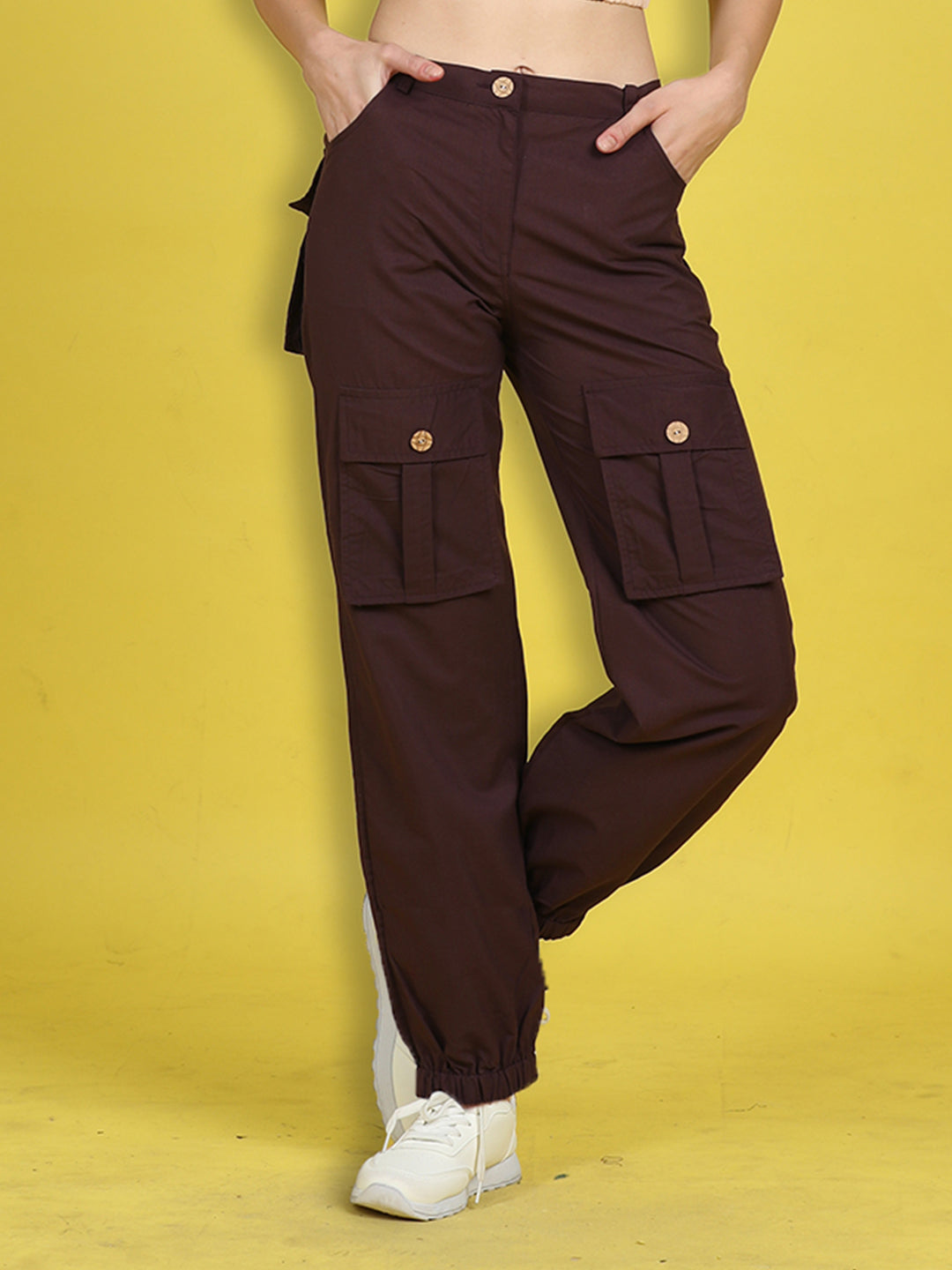 Cutiekins Girls Regular-Fit Solid Cargo Pant -Brown