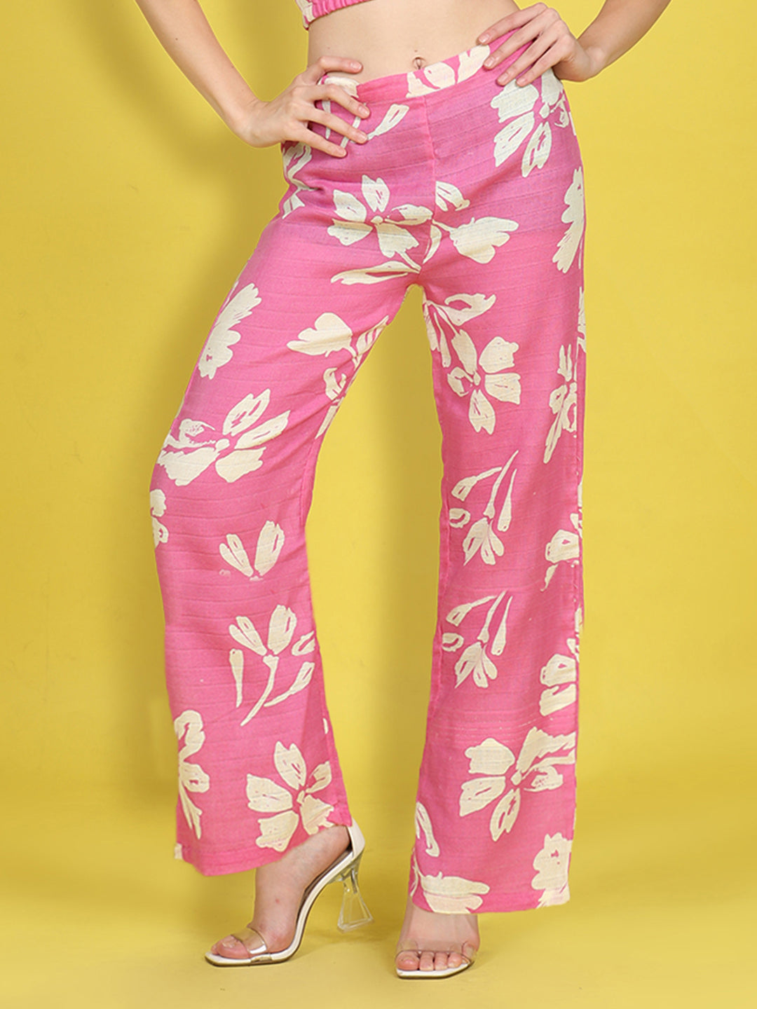 Cutiekins Girls Trendy Bold Style Printed Palazzo -Onion Pink & Off White