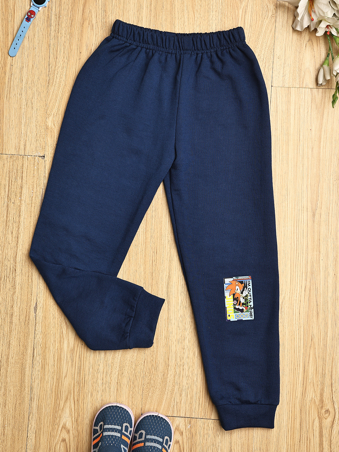 Cutiekins Boys Sonic Graphic Print cozy Trackpant -Navy Blue & Orange