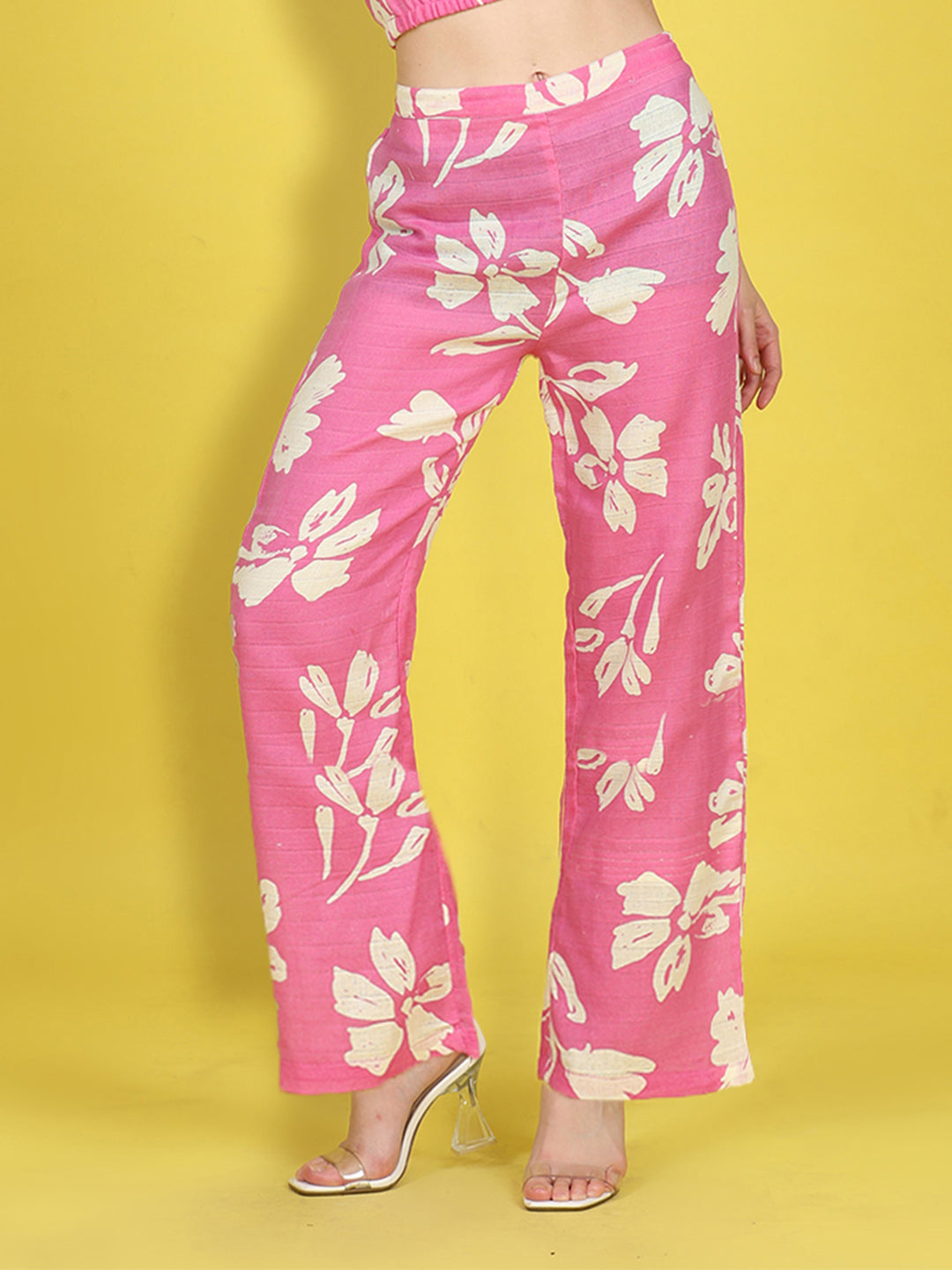 Cutiekins Girls Trendy Bold Style Printed Palazzo -Onion Pink & Off White