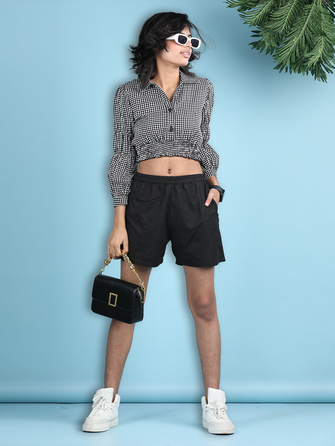 Cutiekins Girls Printed Embellished Top with Solid Shorts -Black & White