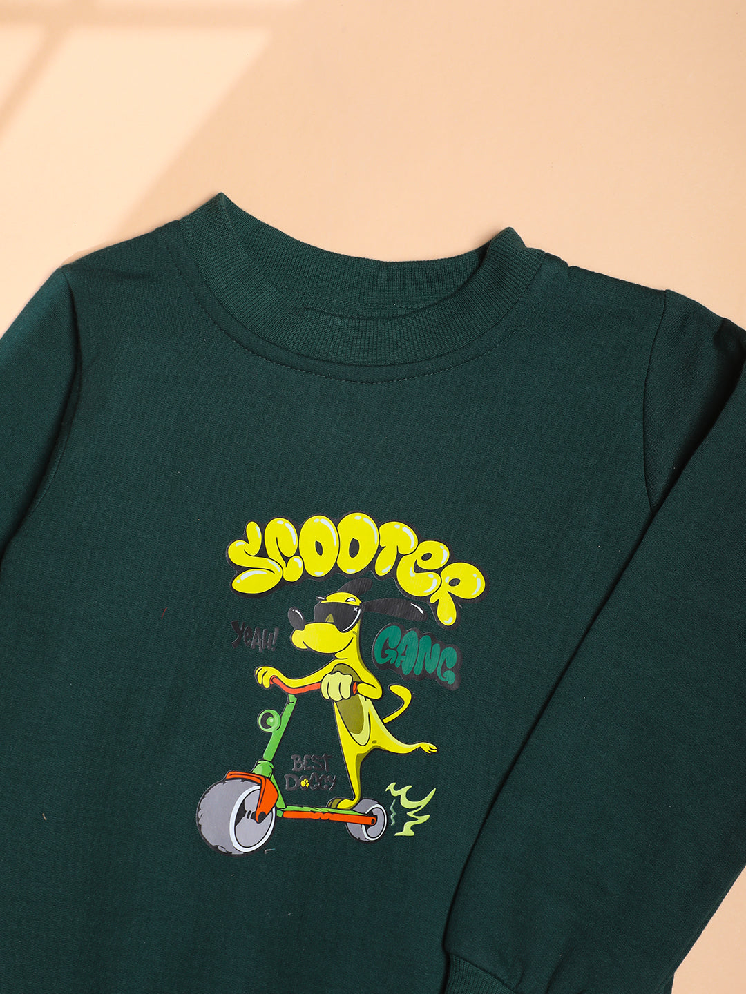 Cutiekins Boys Trendy Graphic Printed Winter Sweatshirt -Dark Green & Yellow