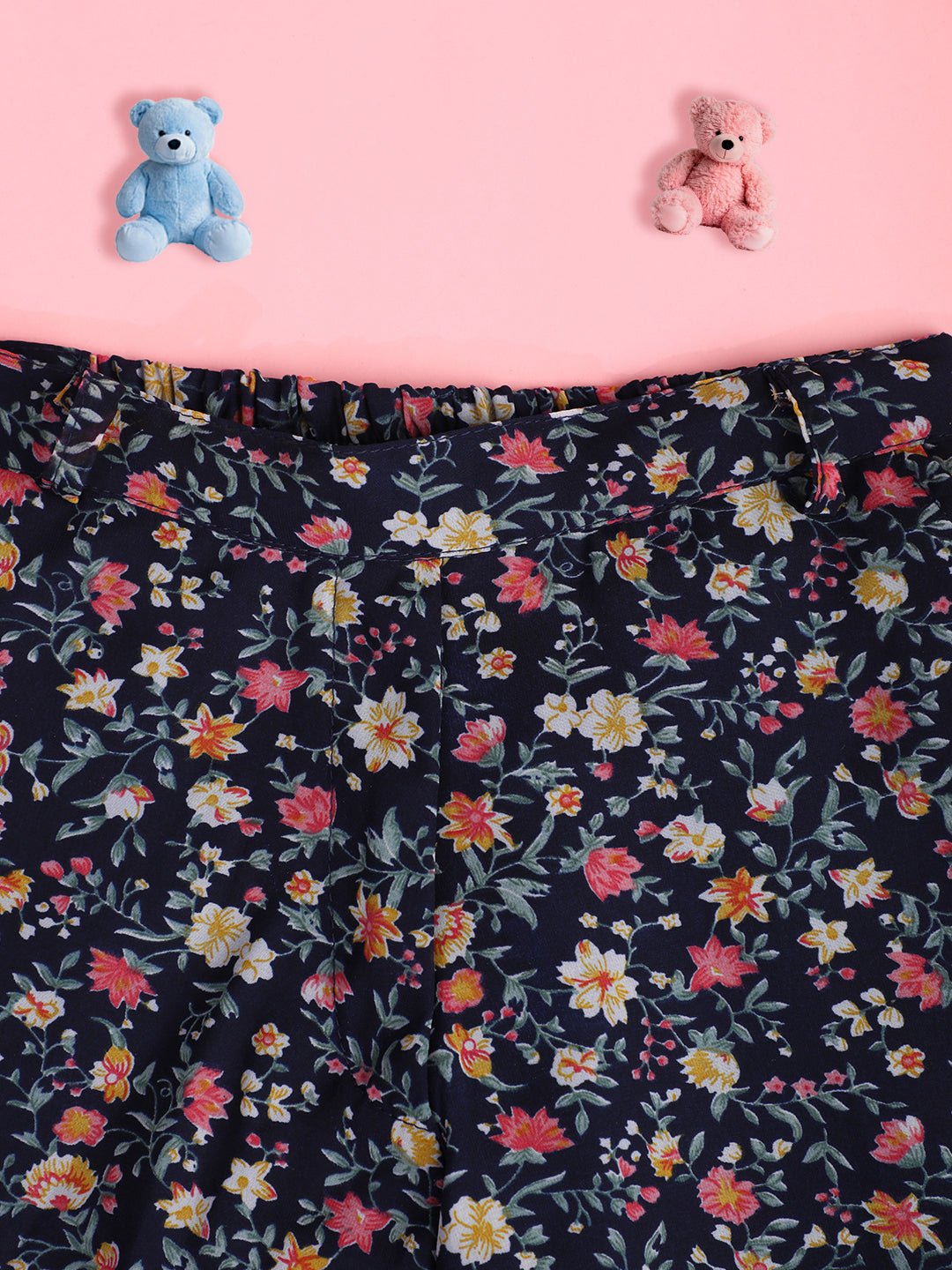 Cutiekins Girls Floral Print Embellished Skirt- Navy & Multi