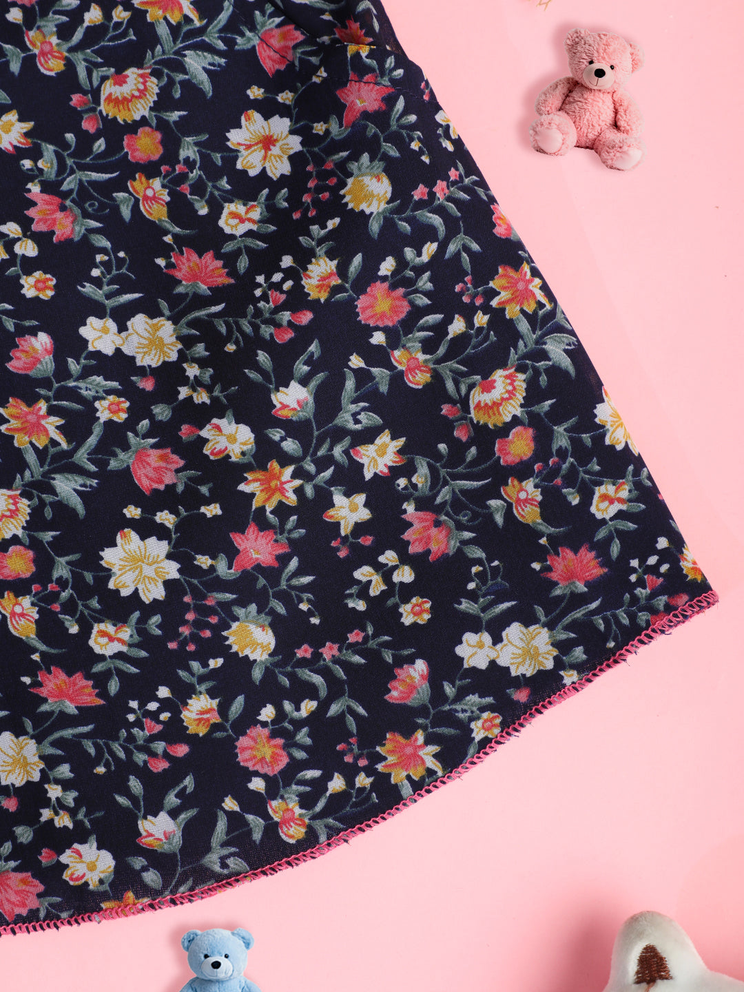 Cutiekins Girls Floral Print Embellished Skirt- Navy & Multi