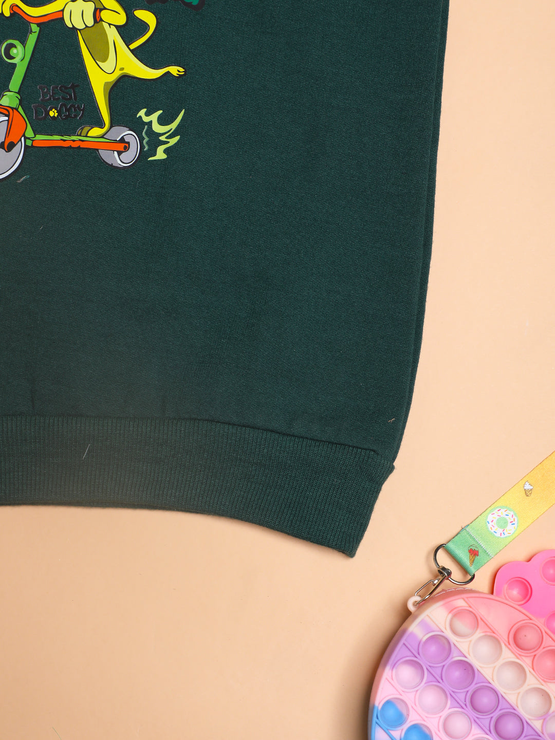 Cutiekins Boys Trendy Graphic Printed Winter Sweatshirt -Dark Green & Yellow