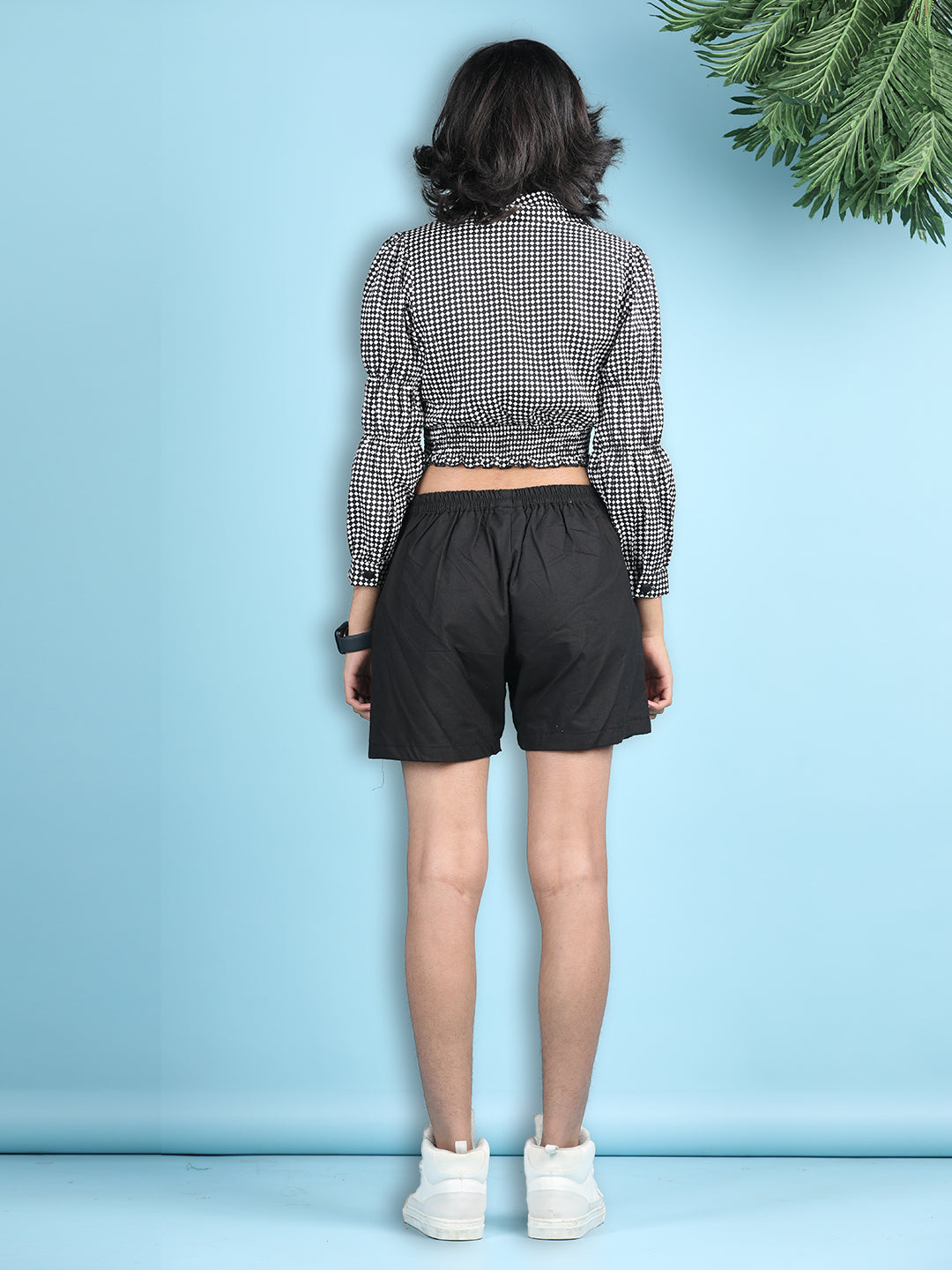Cutiekins Girls Printed Embellished Top with Solid Shorts -Black & White