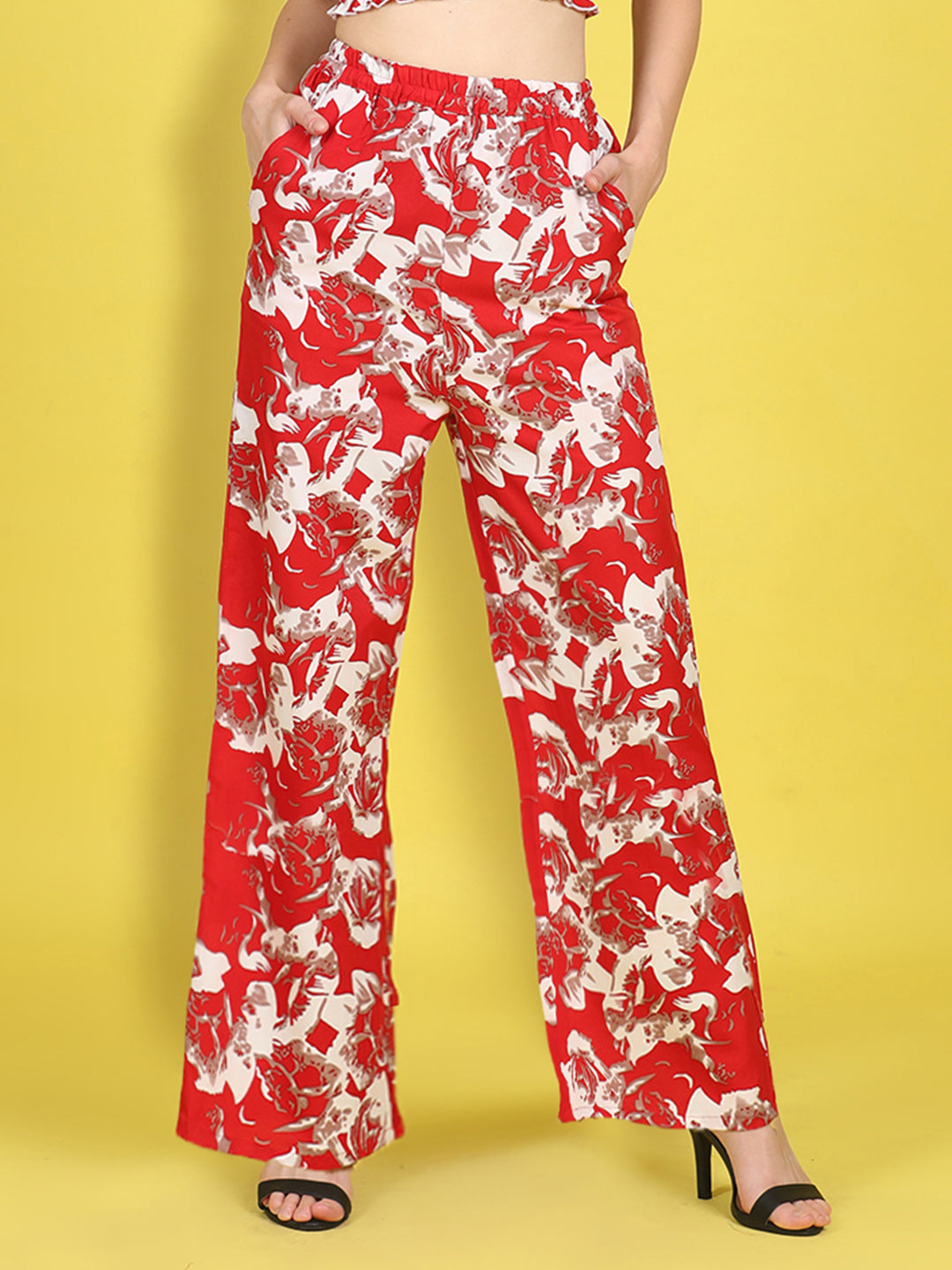 Cutiekins Girls Trendy Bold Style Printed Palazzo -Red & Off White