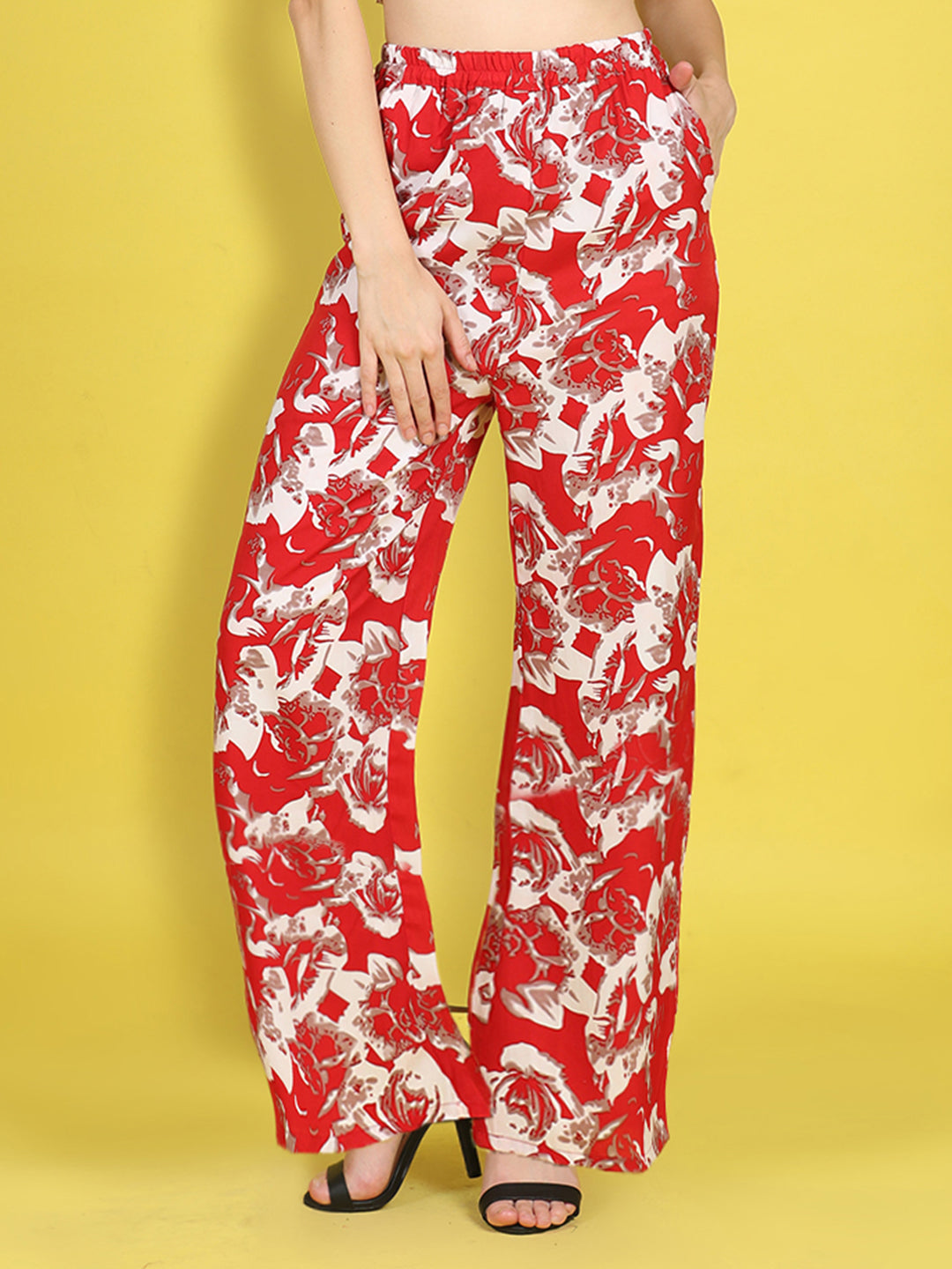 Cutiekins Girls Trendy Bold Style Printed Palazzo -Red & Off White