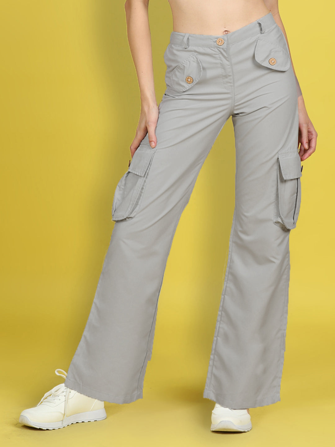 Cutiekins Girls Regular-Fit Solid Cargo Pant -Grey