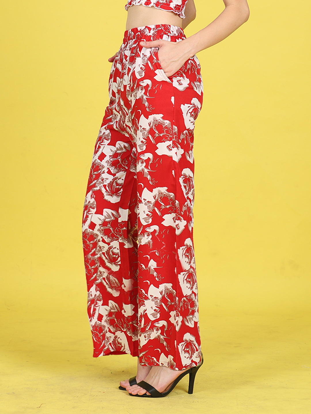 Cutiekins Girls Trendy Bold Style Printed Palazzo -Red & Off White