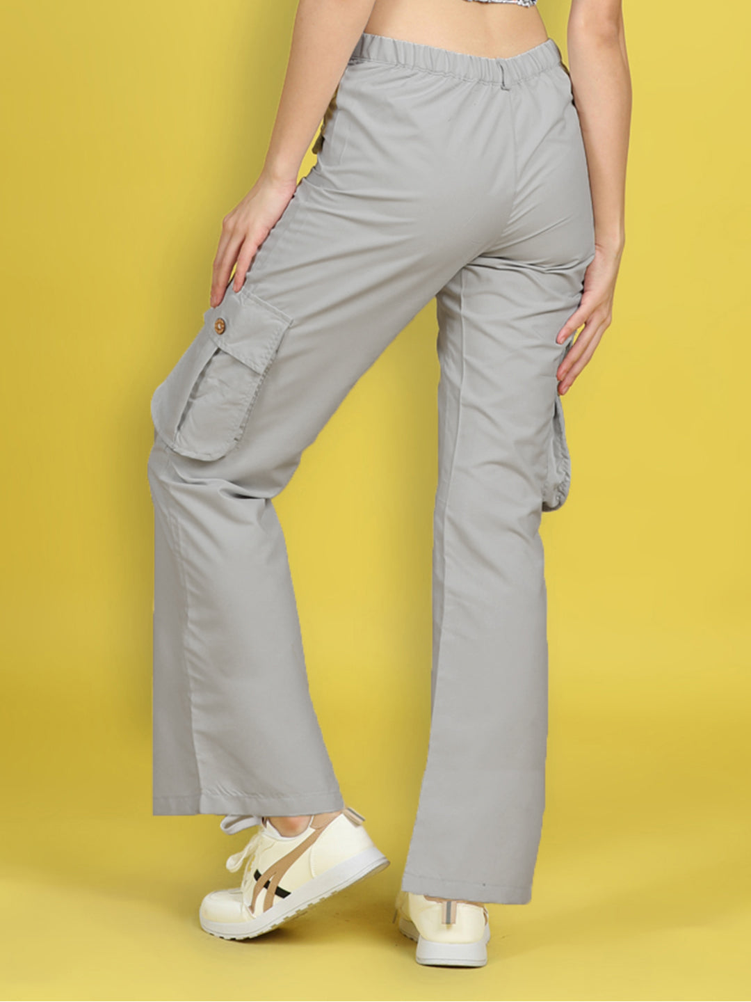 Cutiekins Girls Regular-Fit Solid Cargo Pant -Grey