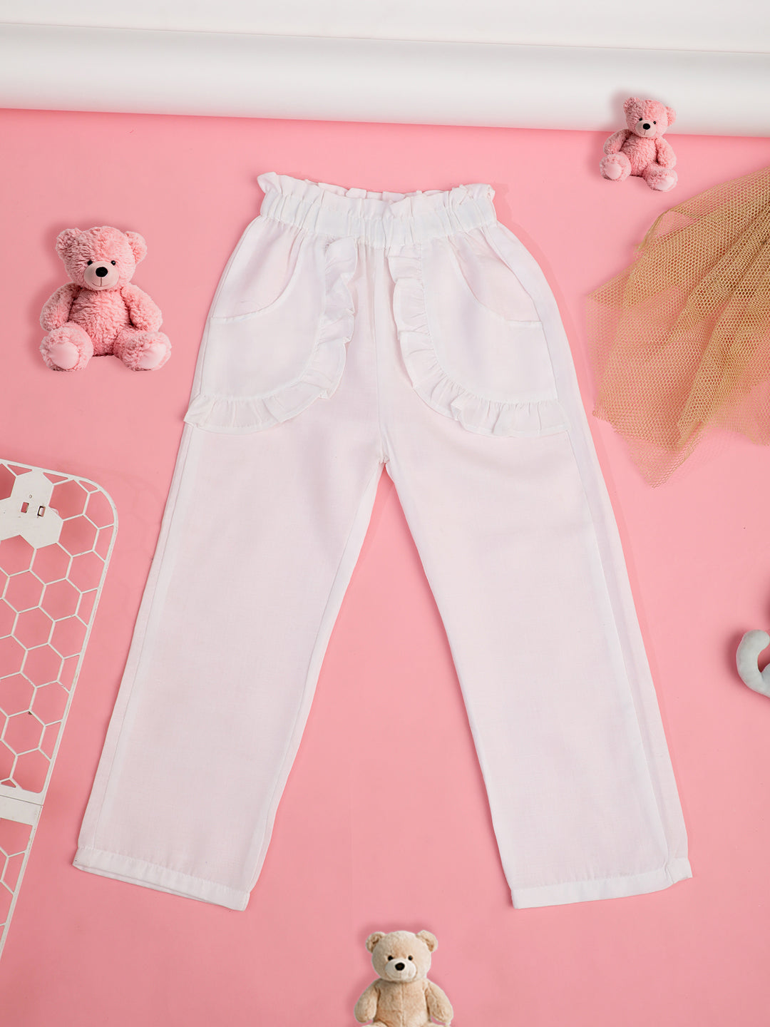 Cutiekins Girls Regular-Fit Solid Trousers -White