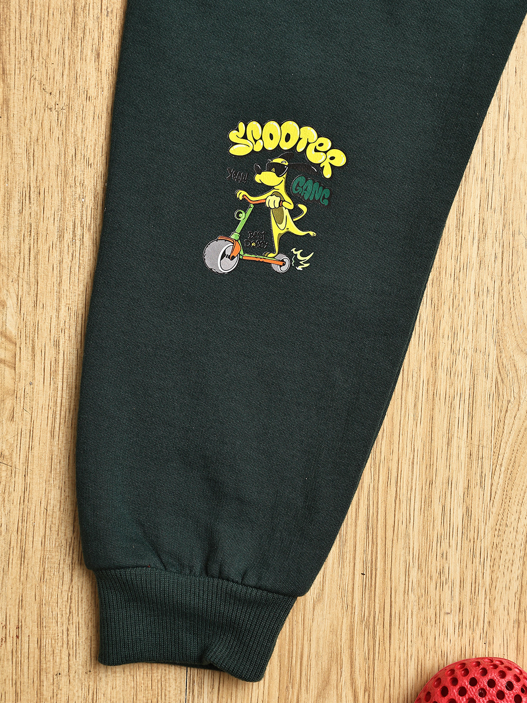 Cutiekins Boys Graphic Print cozy Trackpant -Dark Green