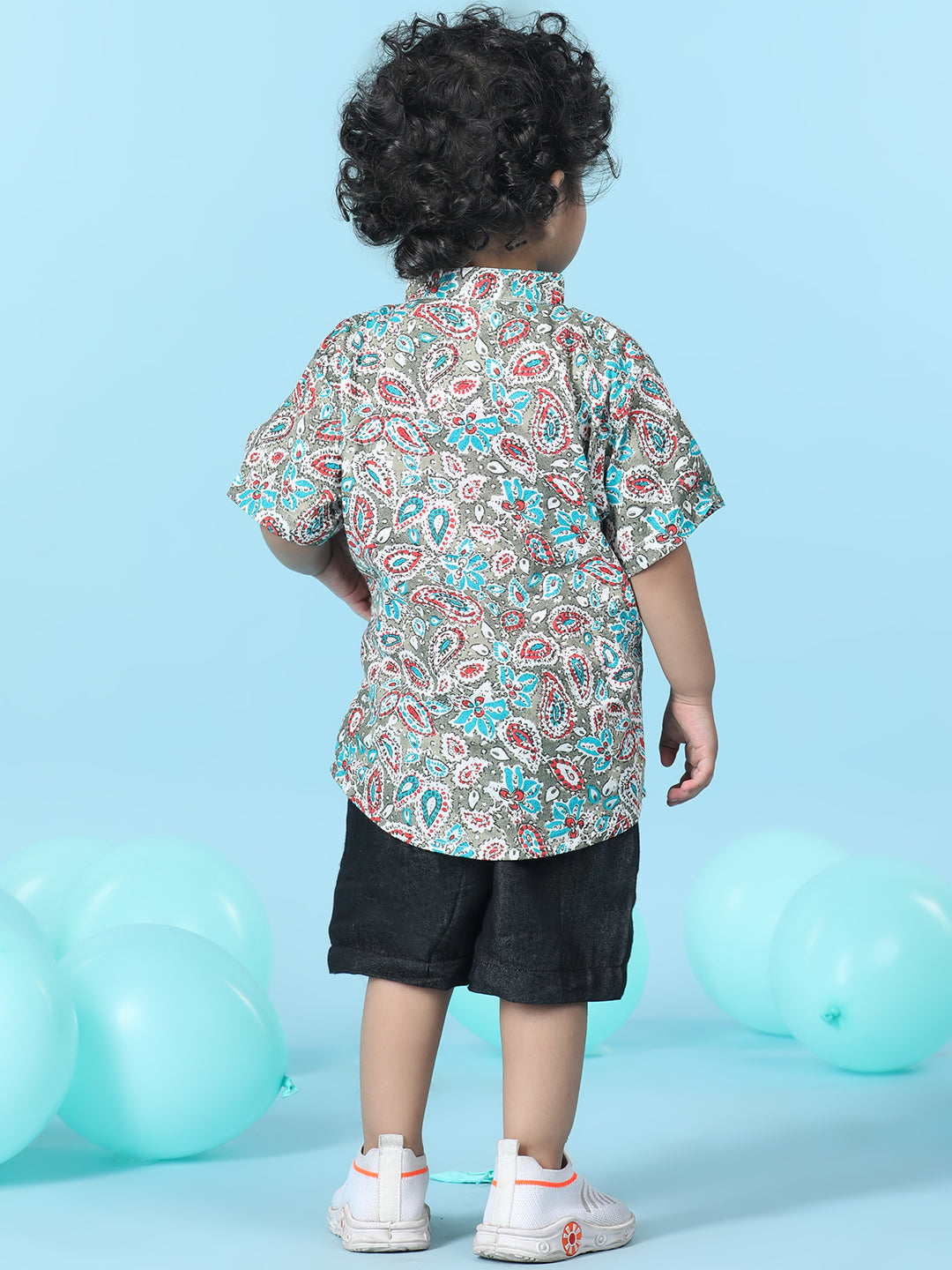 Cutiekins Boys Printed T-Shirt With Solid Denim Short -Multi & Black