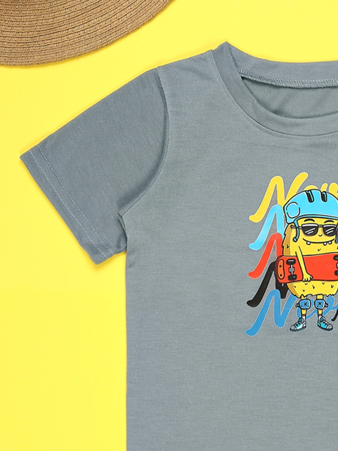 Cutiekins Boys Graphic Printed T-Shirt-Grey & Yellow