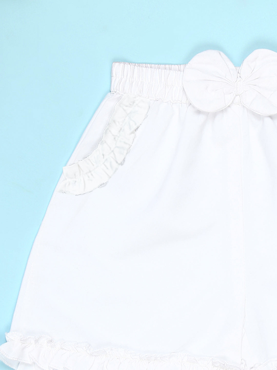 Cutiekins Girls Solid Embellished Small Bow Short -White