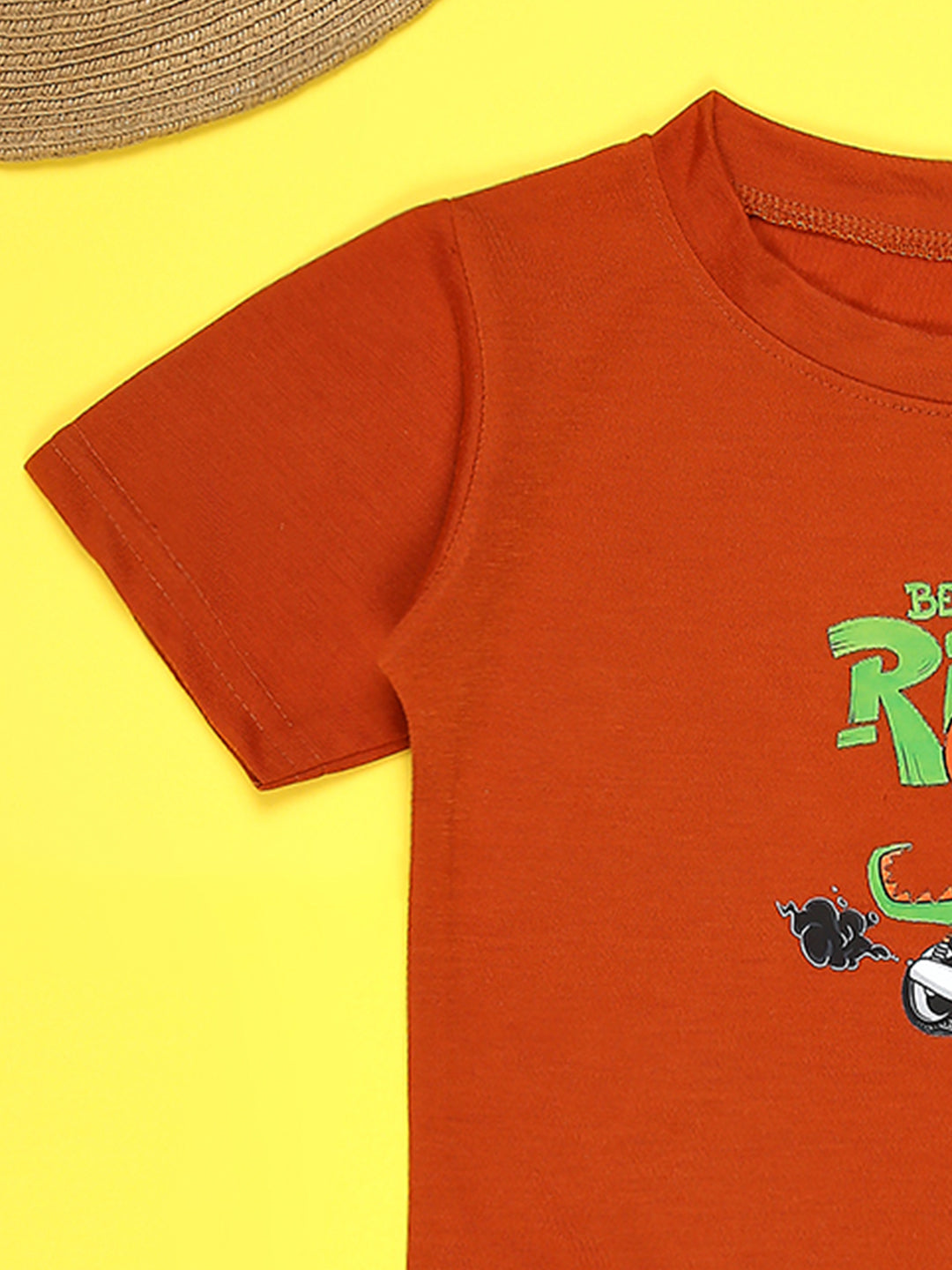Cutiekins Boys Graphic Printed T-Shirt-Rust & Green