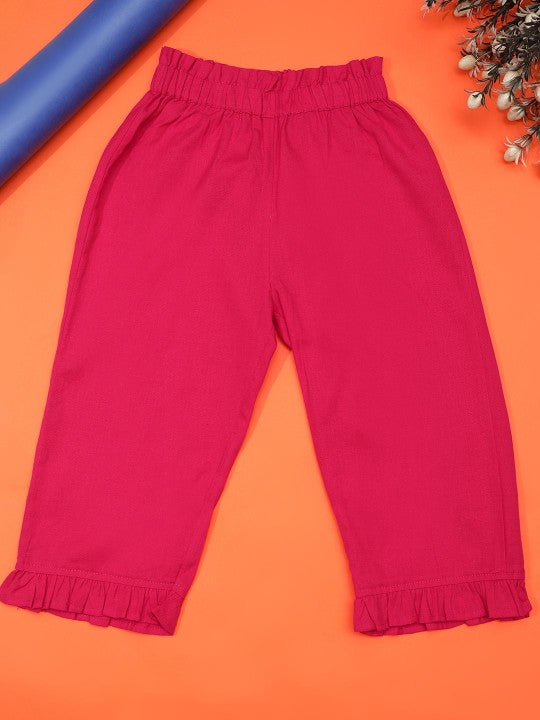 Cutiekins Girls Mid-Rise Casual Solid Capri -Rani Pink