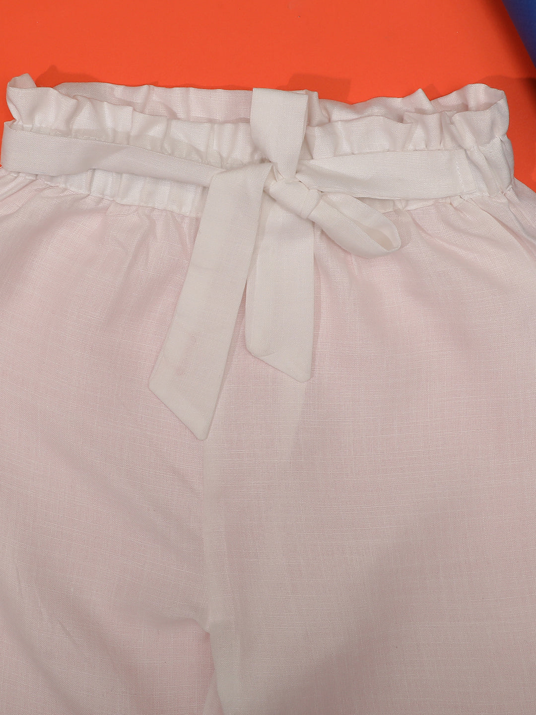 Cutiekins Girls Casual Solid Palazzo with Belt -Off White