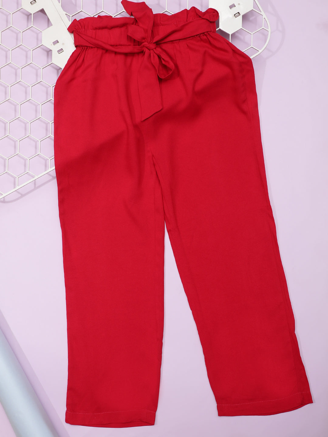 Cutiekins Girls Casual Solid Palazzo with Belt -Red