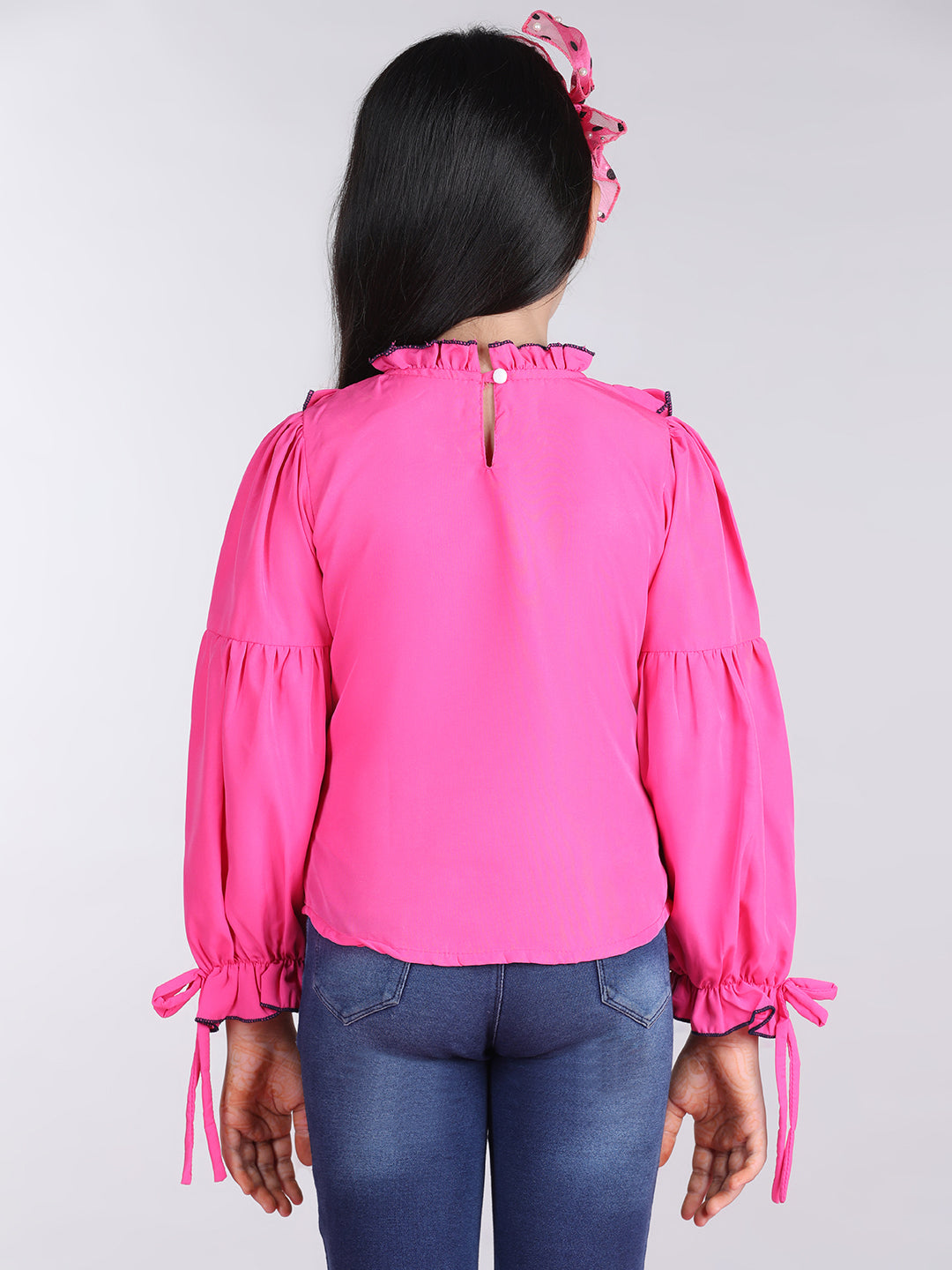Cutiekins Solid Full Sleeves Polyester Tops-Pink & White