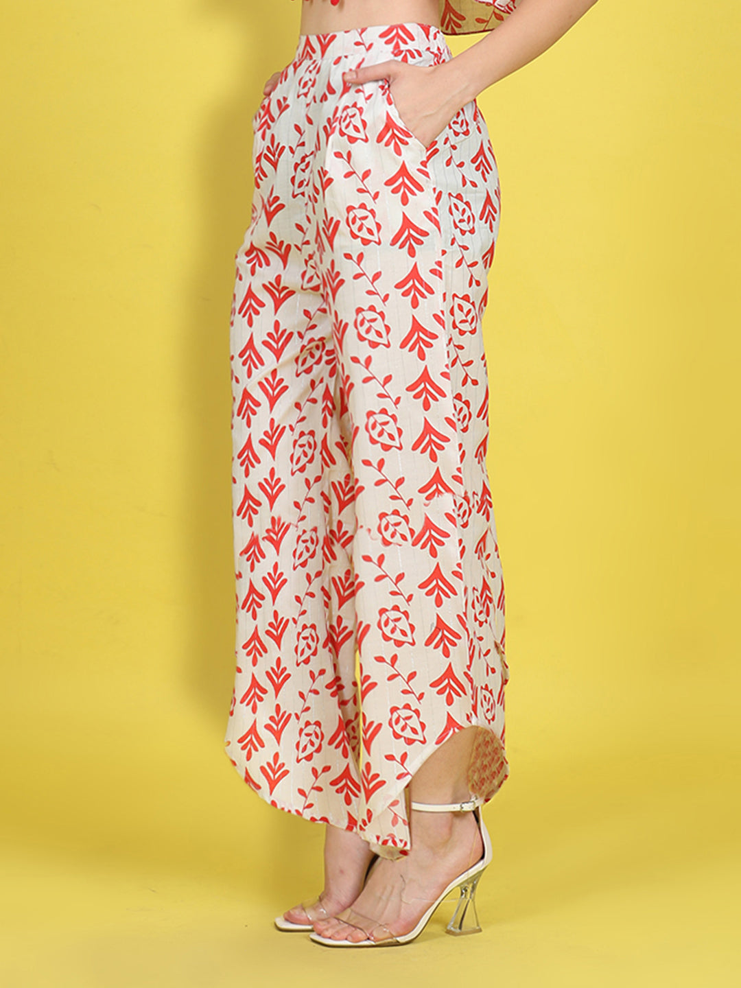 Cutiekins Girls Trendy Bold Style Printed Palazzo -White & Red