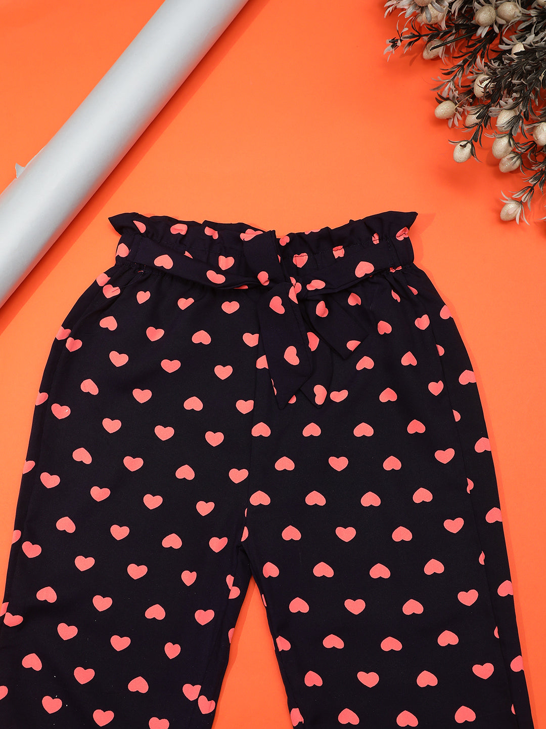 Cutiekins Girls Floral Print casual Palazzo with Belt -Dark blue & Pink