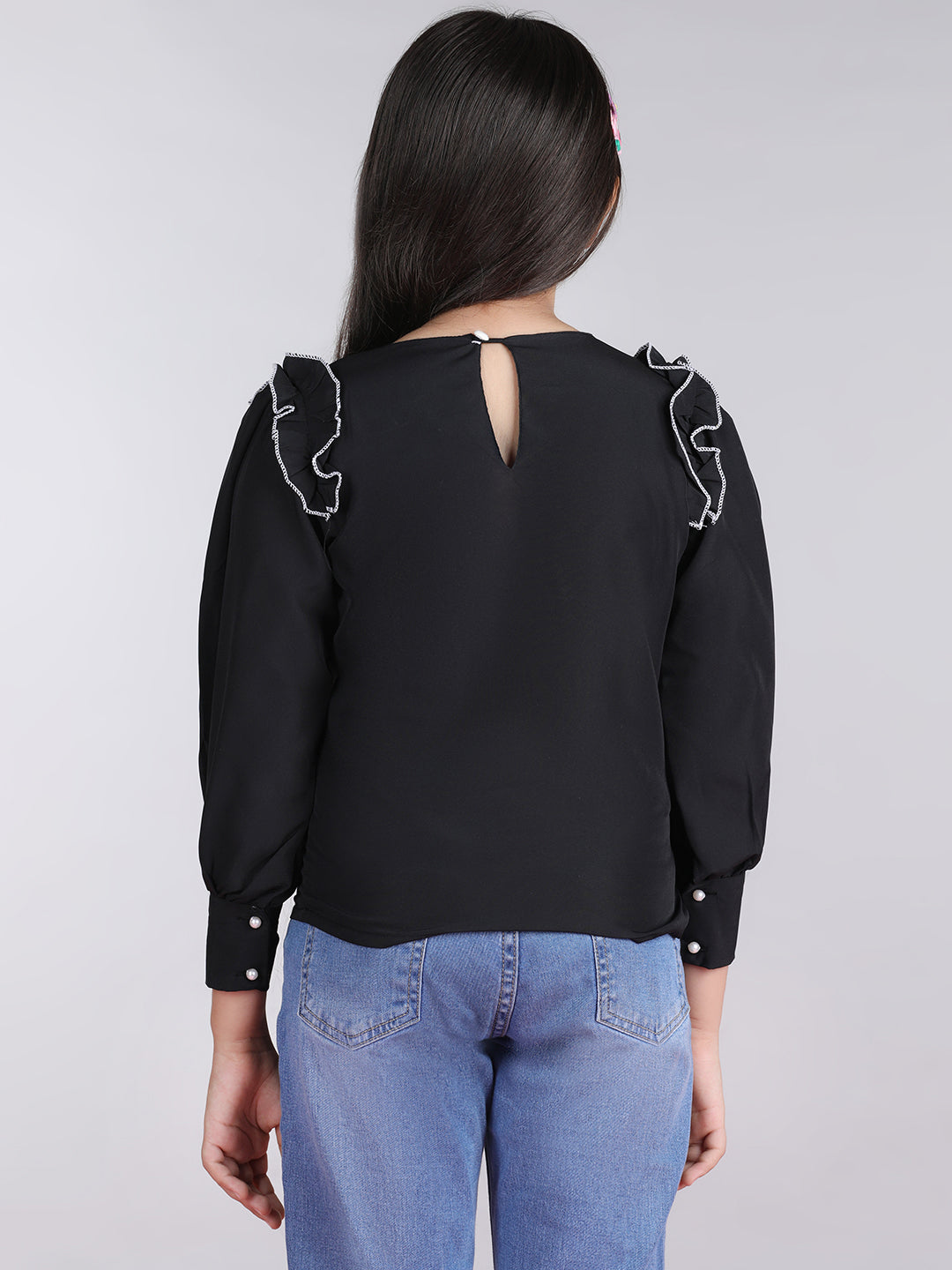 Cutiekins Solid Full Sleeves Polyester Tops-Black & White