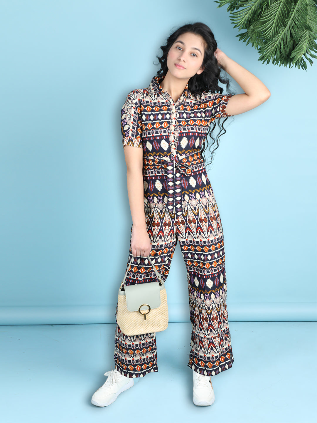 Cutiekins Girls Stylish Ethnic Motifs Print Jumpsuit -Black & Multi
