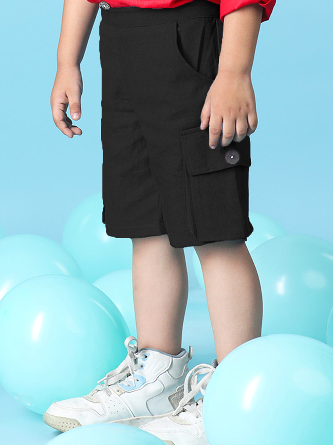 Cutiekins Boys Solid Denim Cargo Short -Black