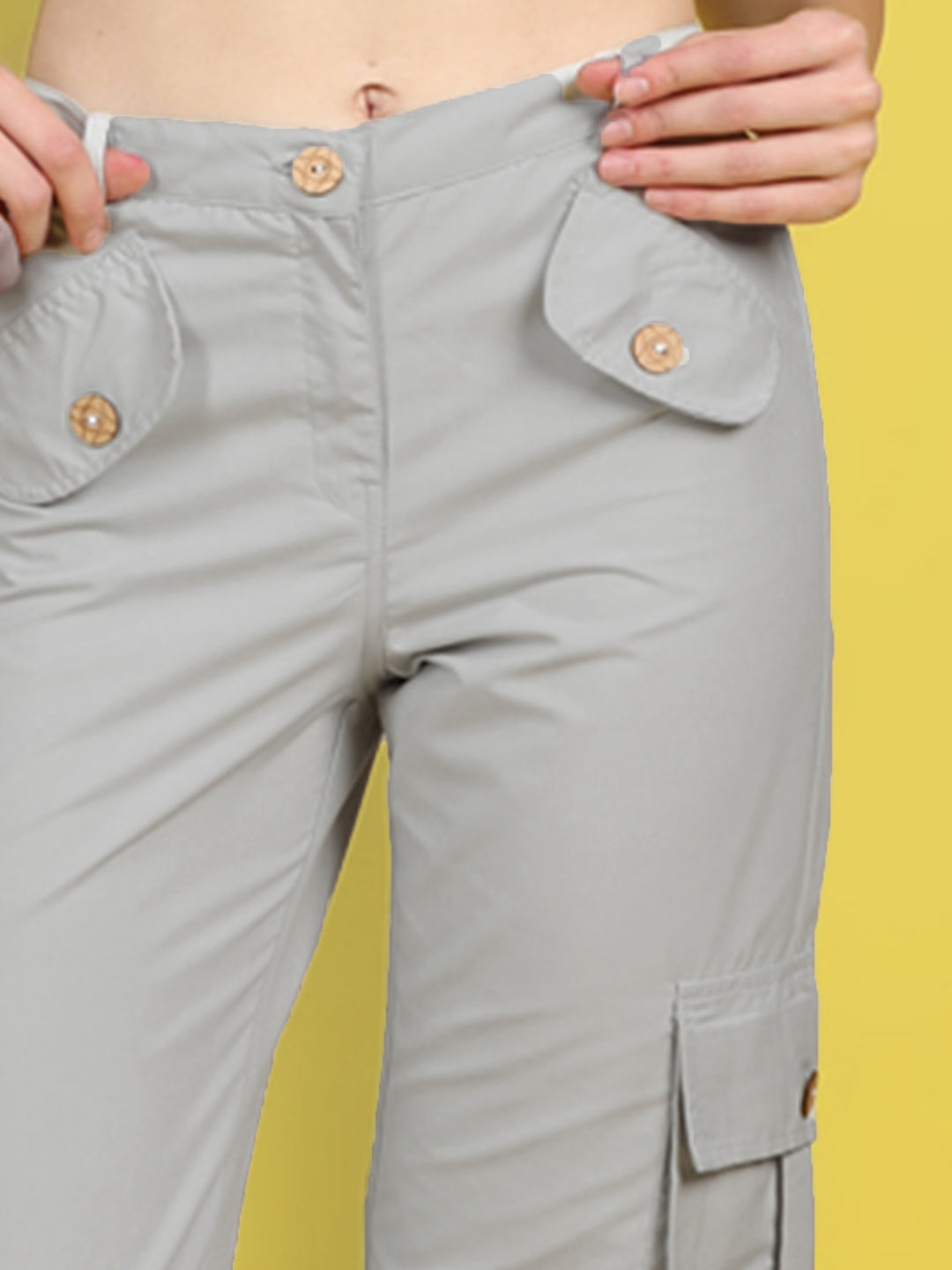 Cutiekins Girls Regular-Fit Solid Cargo Pant -Grey