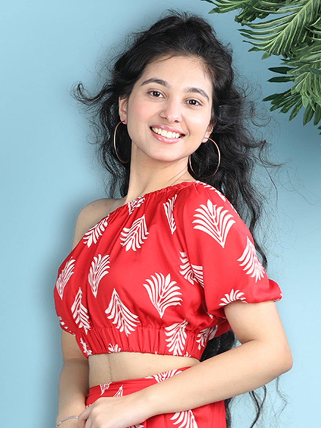 Cutiekins Girls Printed Embellished Top -Red & Off White