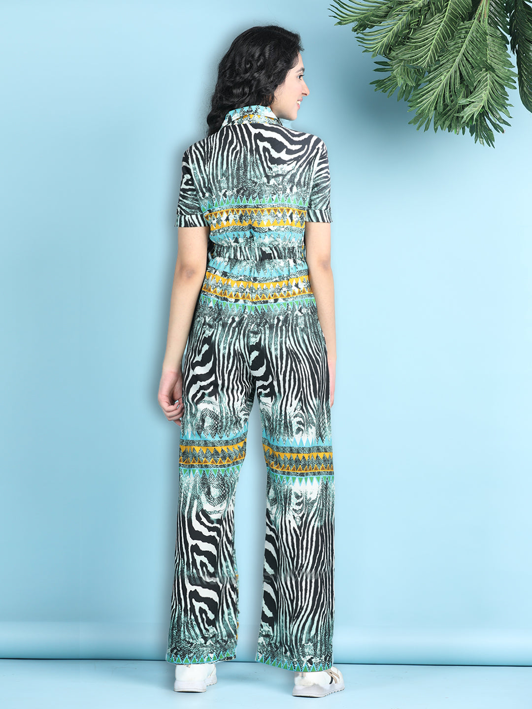 Cutiekins Girls Stylish Abstract Print Embellished Jumpsuit -Black & Blue