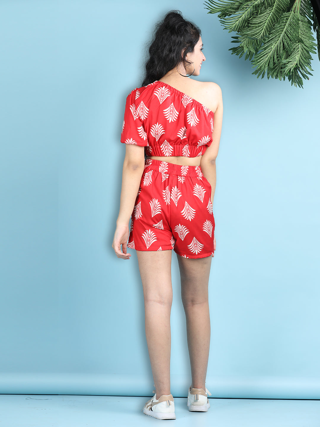 Cutiekins Girls Printed Embellished Top with Printed Shorts -Red & Off White