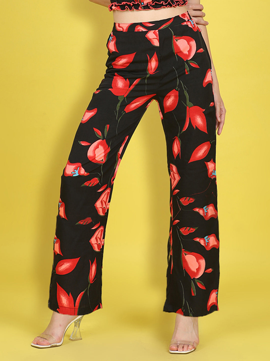 Cutiekins Girls Trendy Bold Style Printed Palazzo -Black & Red