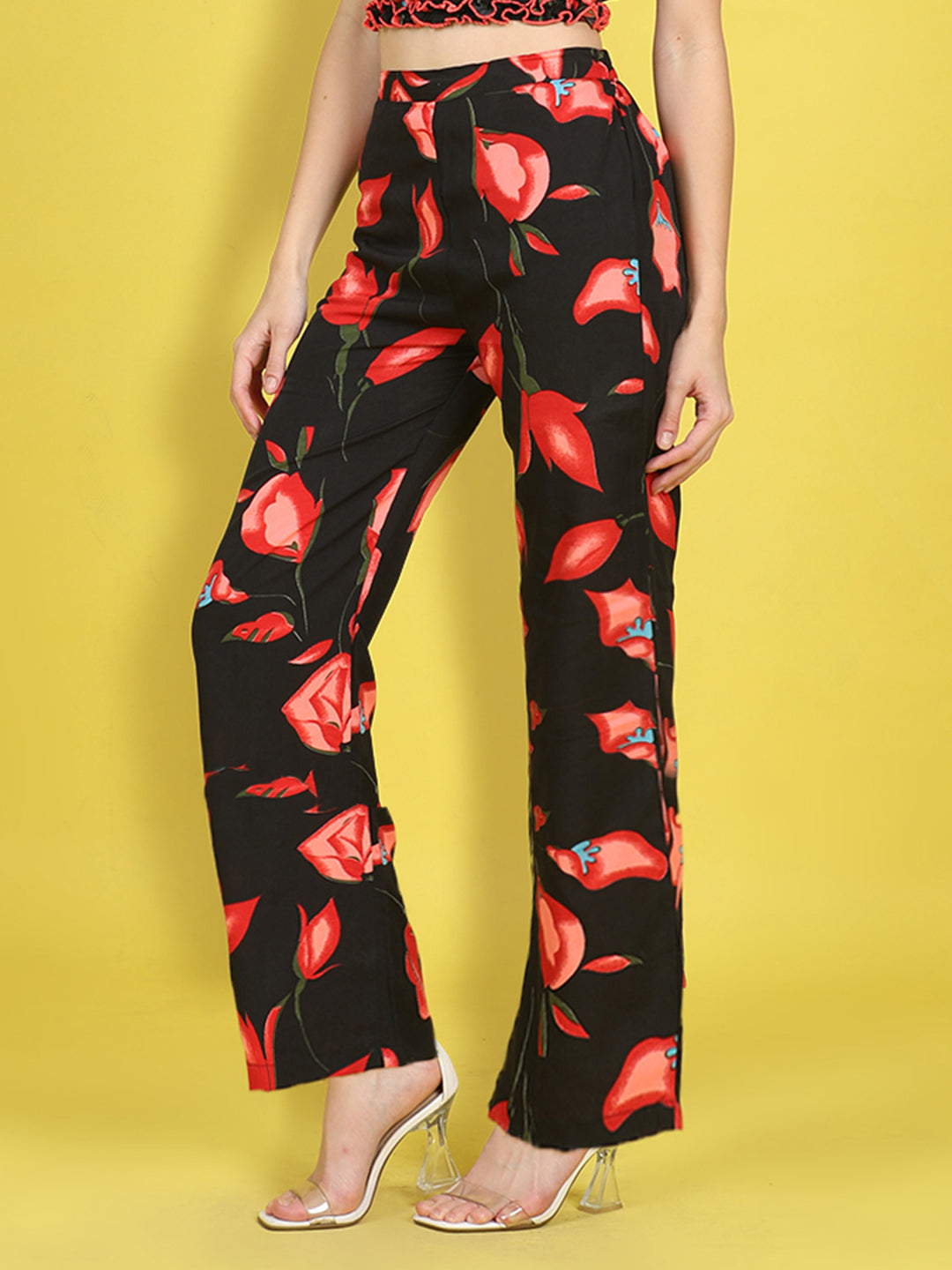 Cutiekins Girls Trendy Bold Style Printed Palazzo -Black & Red