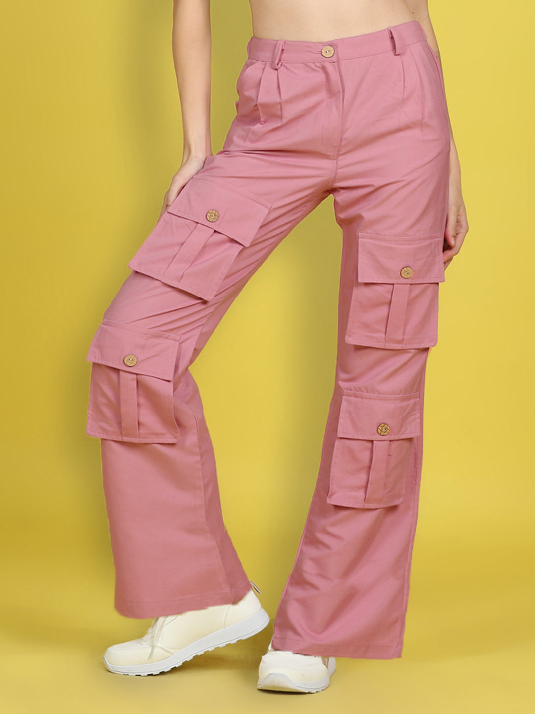 Cutiekins Girls Regular-Fit Solid Cargo Pant -Pink