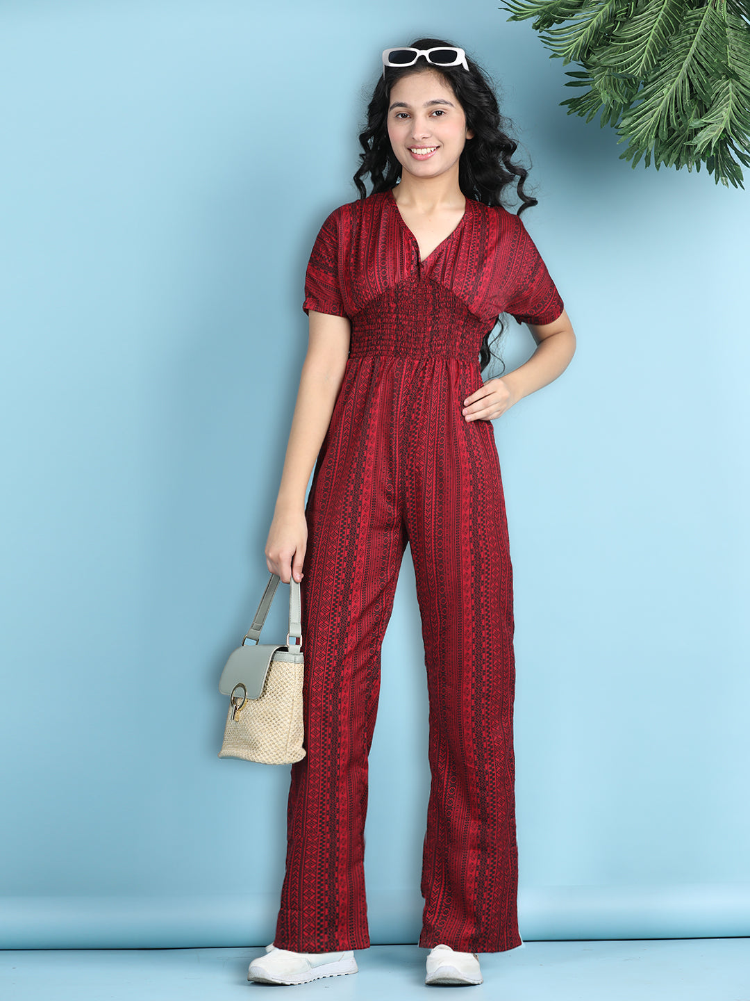Cutiekins Girls Stylish Embellished Jumpsuit -Maroon & Black