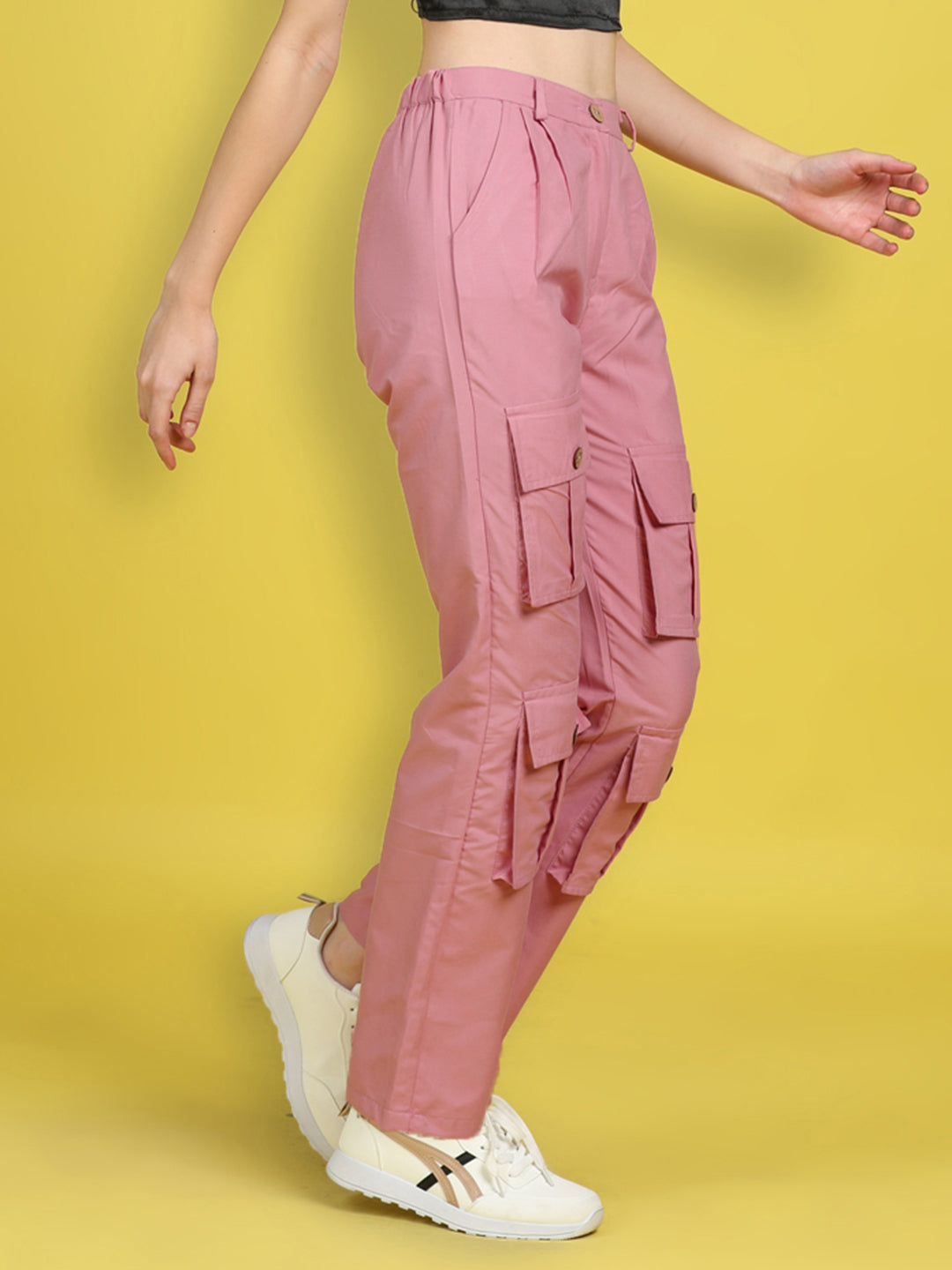 Cutiekins Girls Regular-Fit Solid Cargo Pant -Pink