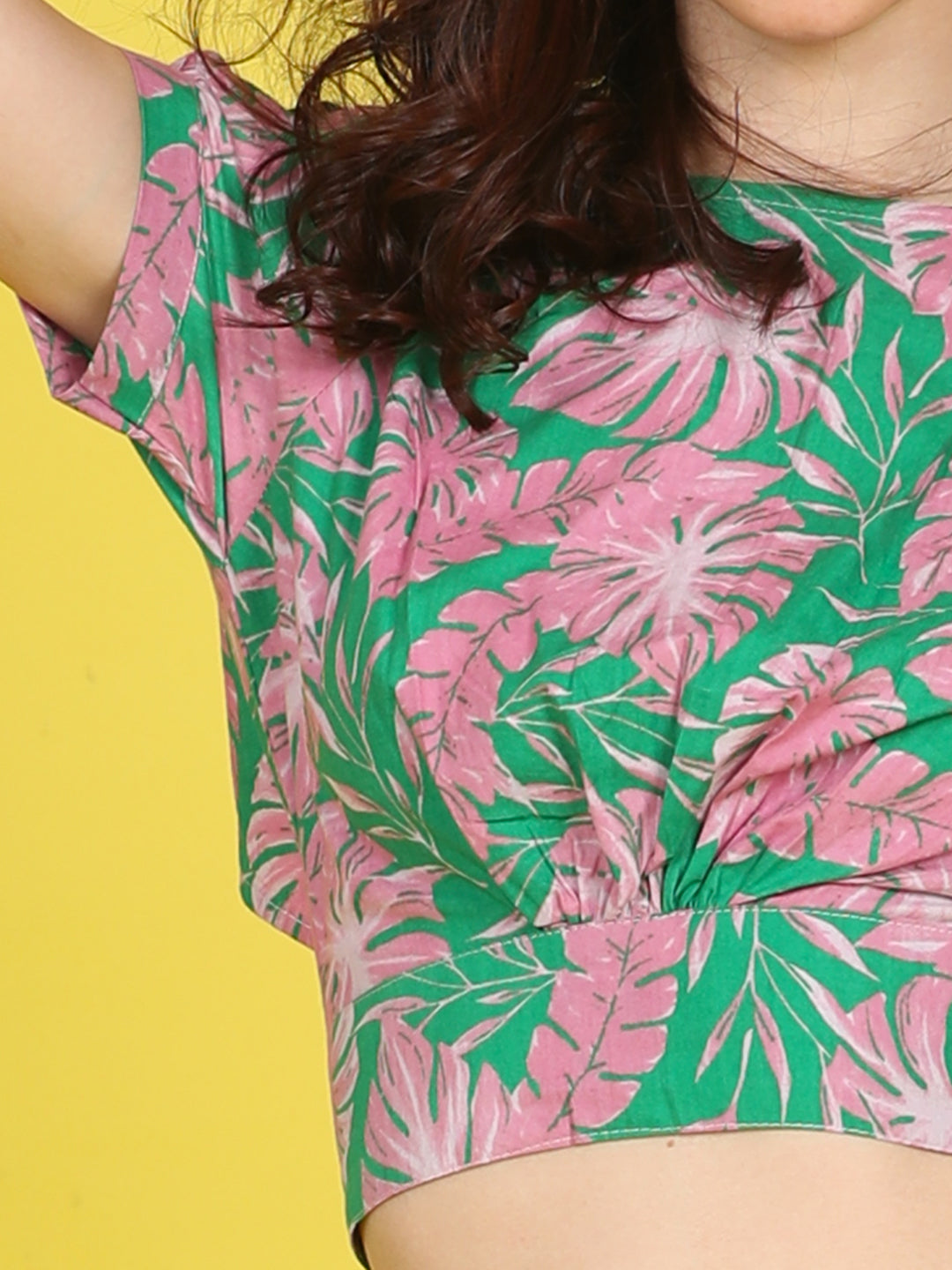 Cutiekins Girls Trendy Bold Style Printed Top -Green & Pink