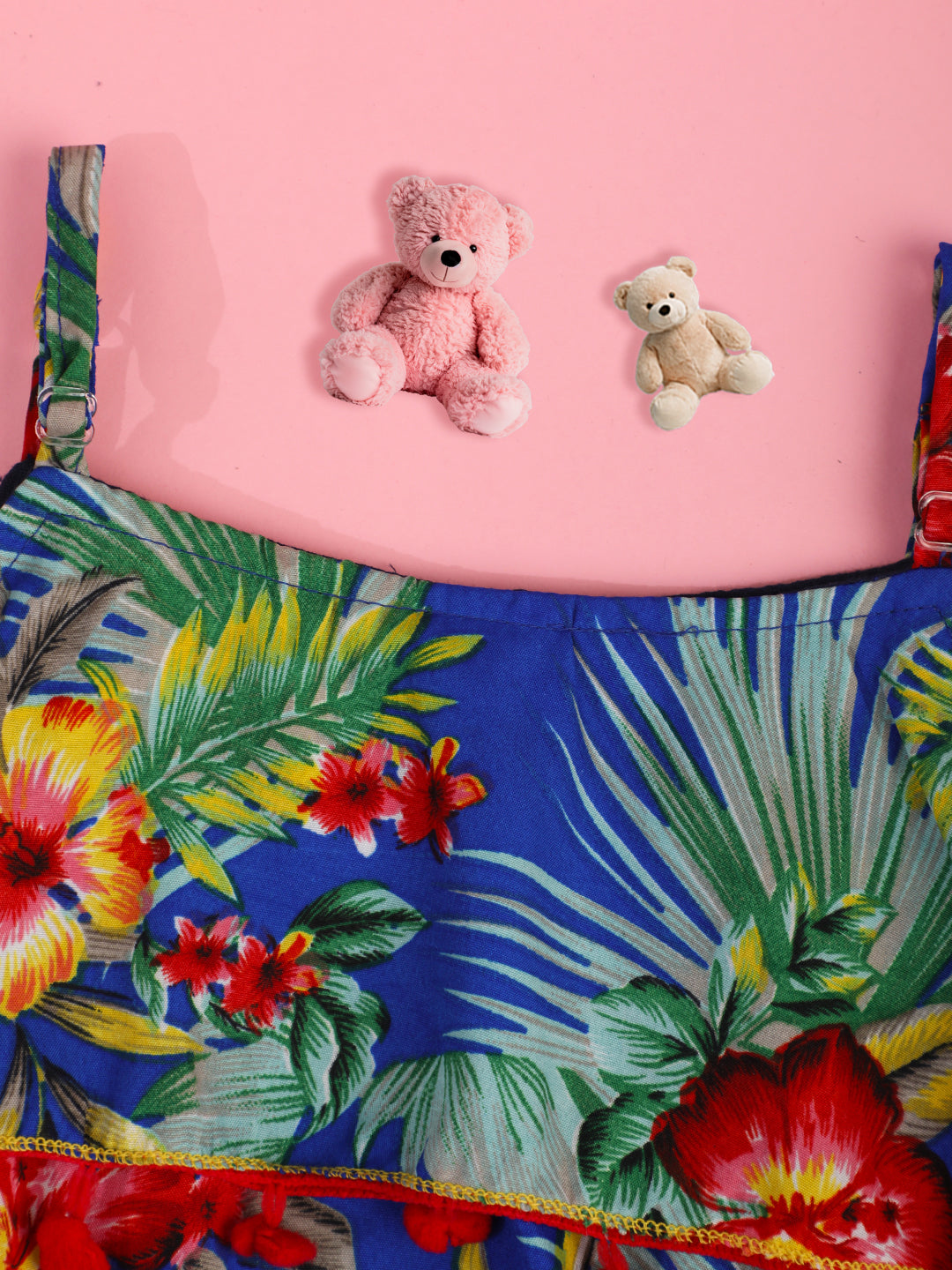 Cutiekins Girls Floral Print Embellished Top -Blue & Red