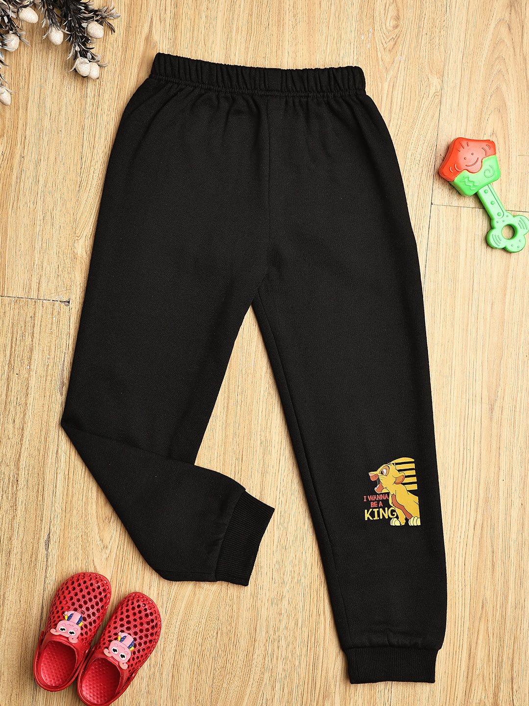 Cutiekins Boys Baby Lion Graphic Print cozy Trackpant -Black & Mustard