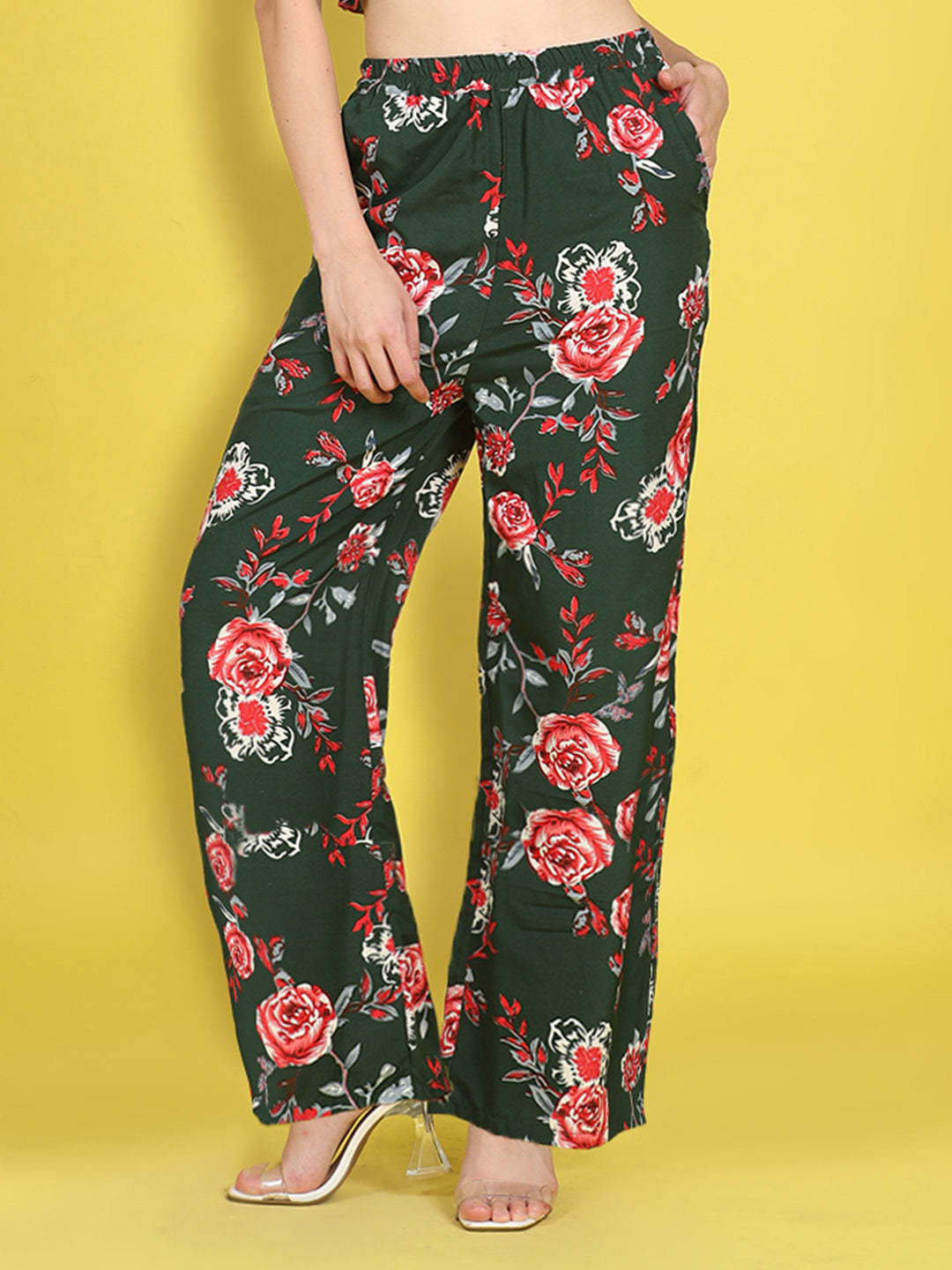 Cutiekins Girls Trendy Bold Style Printed Palazzo -Sea Green & Red