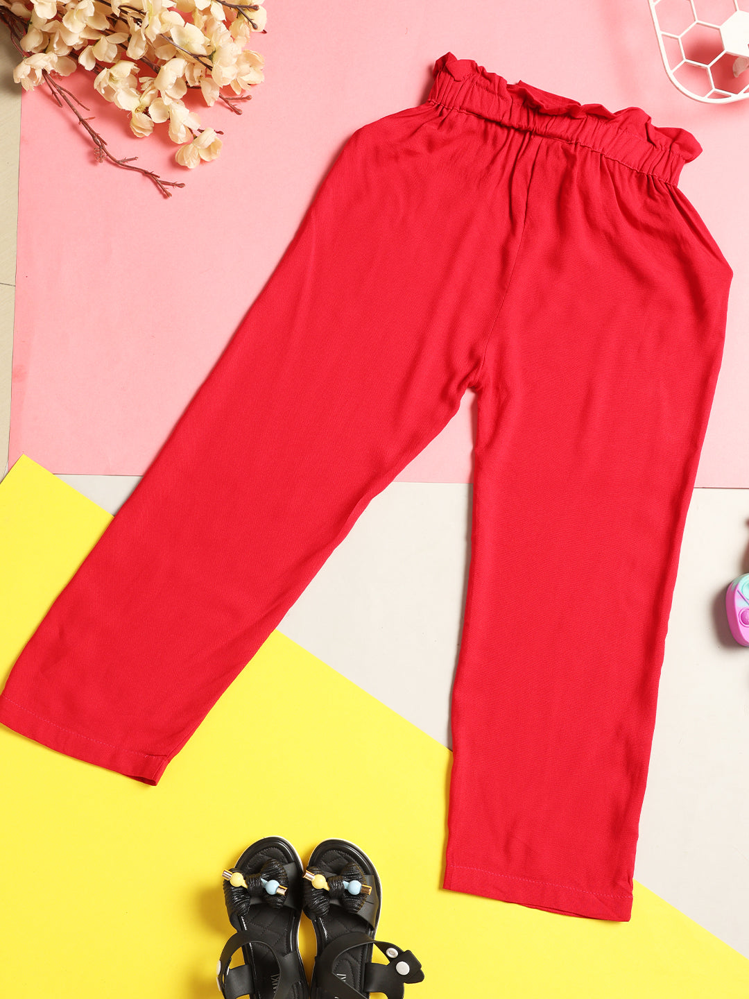 Cutiekins Girls Casual Solid Palazzo with Belt -Magenta